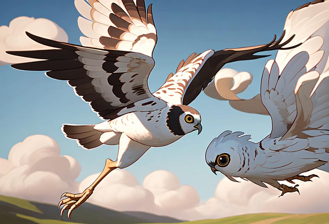 Young child with gleaming eyes, in a nature setting, surrounded by majestic hen harriers in flight..