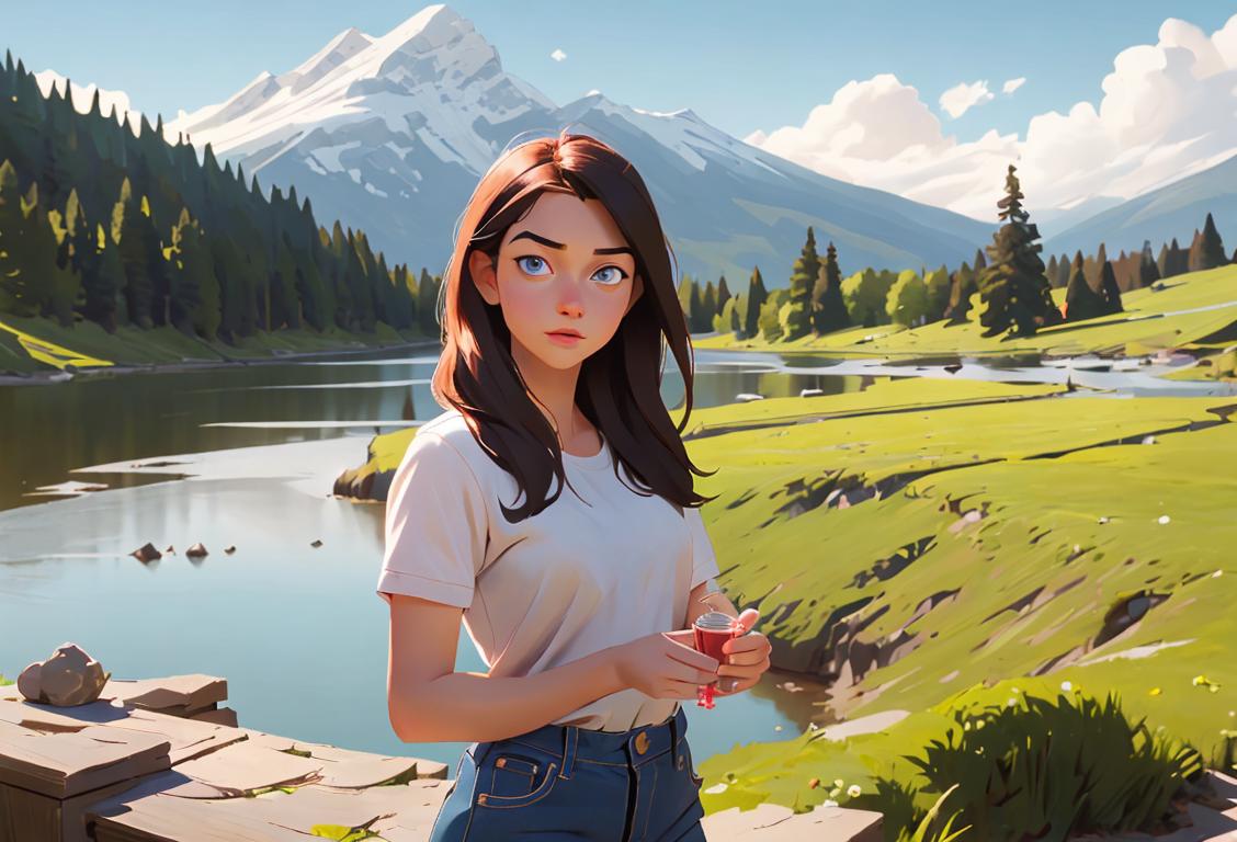 Young adult engaged in an adventurous activity, dressed in casual attire, with scenic landscape in the background..