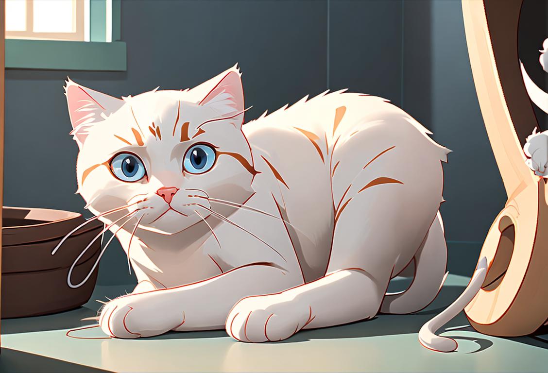 A veterinarian gently examining a calm and cuddly cat, surrounded by a cozy clinic atmosphere with bright, pet-friendly decor..