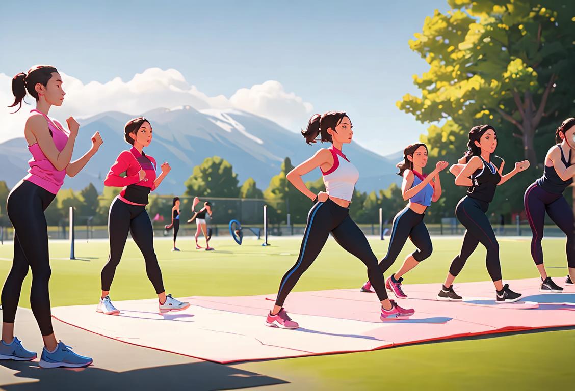 A group of diverse individuals, wearing athletic clothing, exercising in an outdoor gym with beautiful scenery in the background..