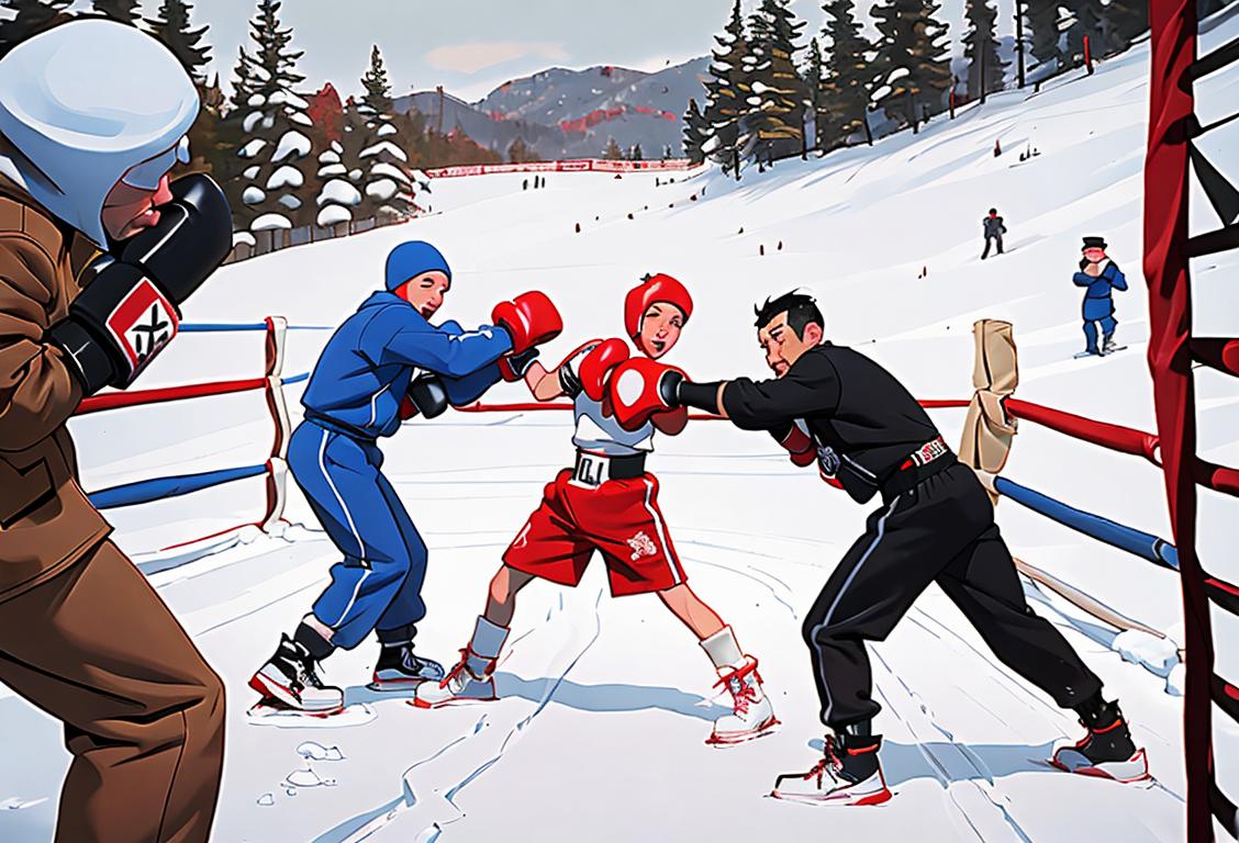 People wearing warm winter clothing, surrounded by snow, celebrating National Lockdown from Boxing Day..