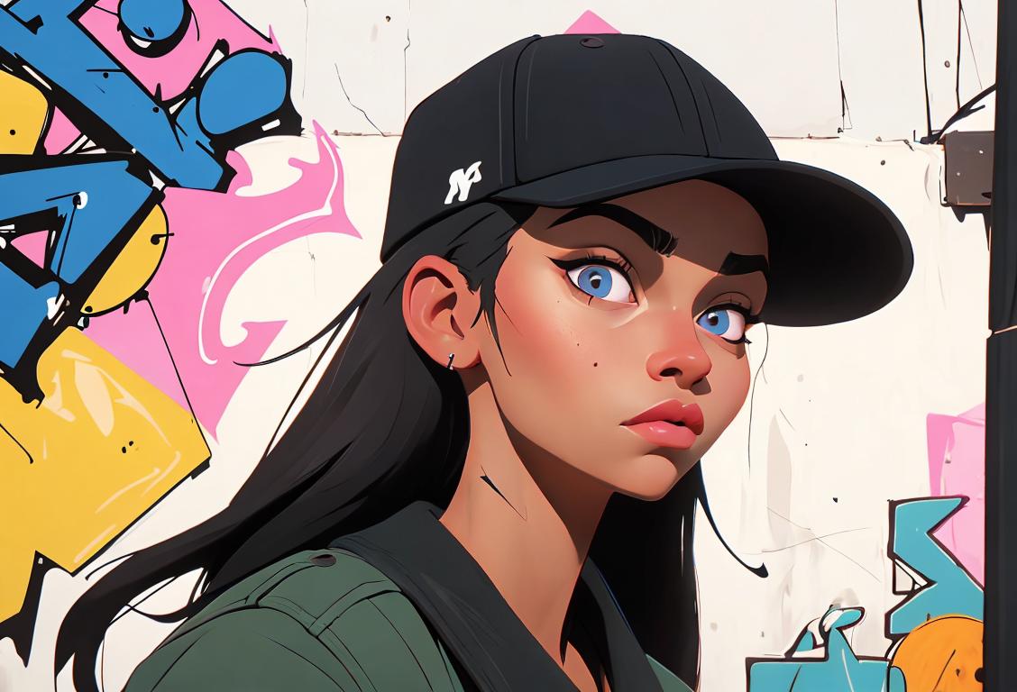 Young woman wearing a snapback, surrounded by urban graffiti, hip, trendy, street style vibes..