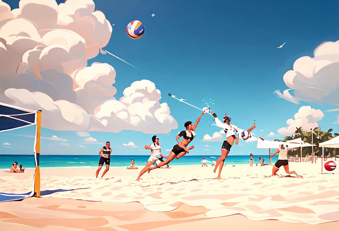 High-flying jets, action-packed beach volleyball games, and pilots in aviator sunglasses, capturing the essence of National Topgun Miami Day..