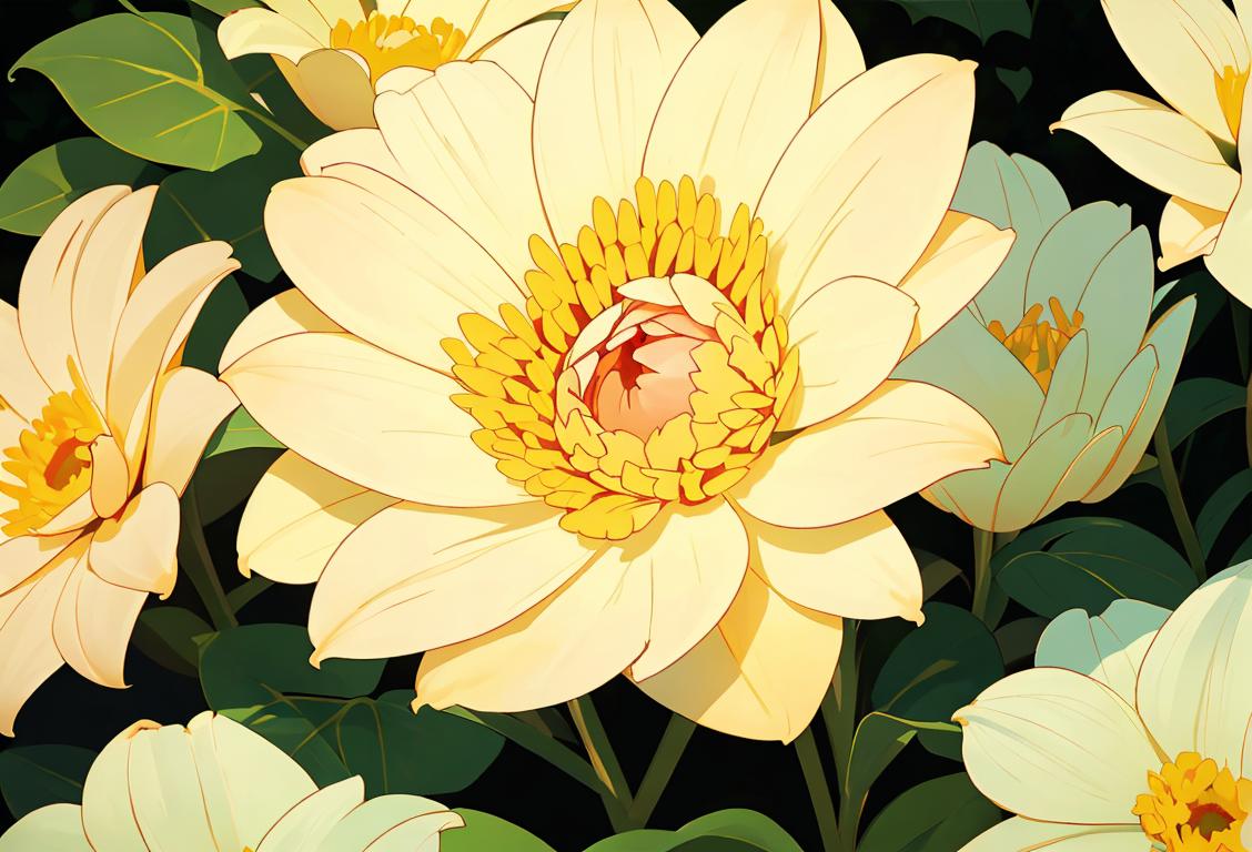 A close-up shot of a blooming Camella flower, surrounded by a gentle breeze in a vibrant garden setting..