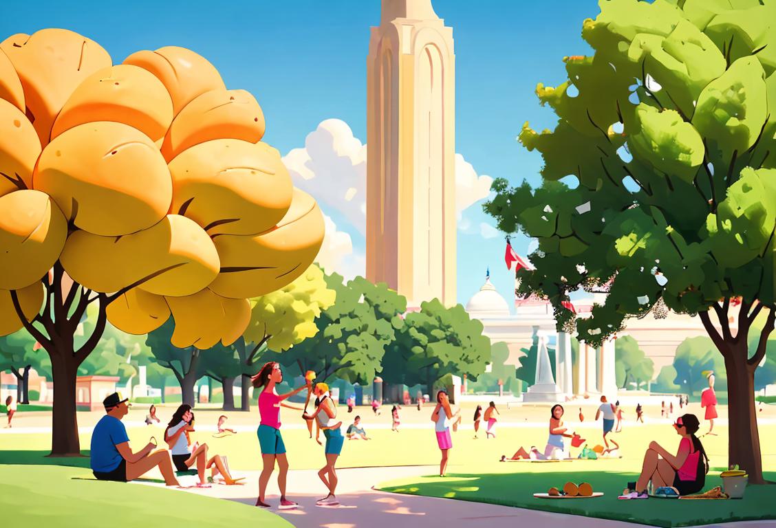 Happy people gathering on the National Mall, enjoying food, sports, and creating wholesome memories. Summer attire, vibrant colors, and a lively park scene with iconic landmarks in the background.