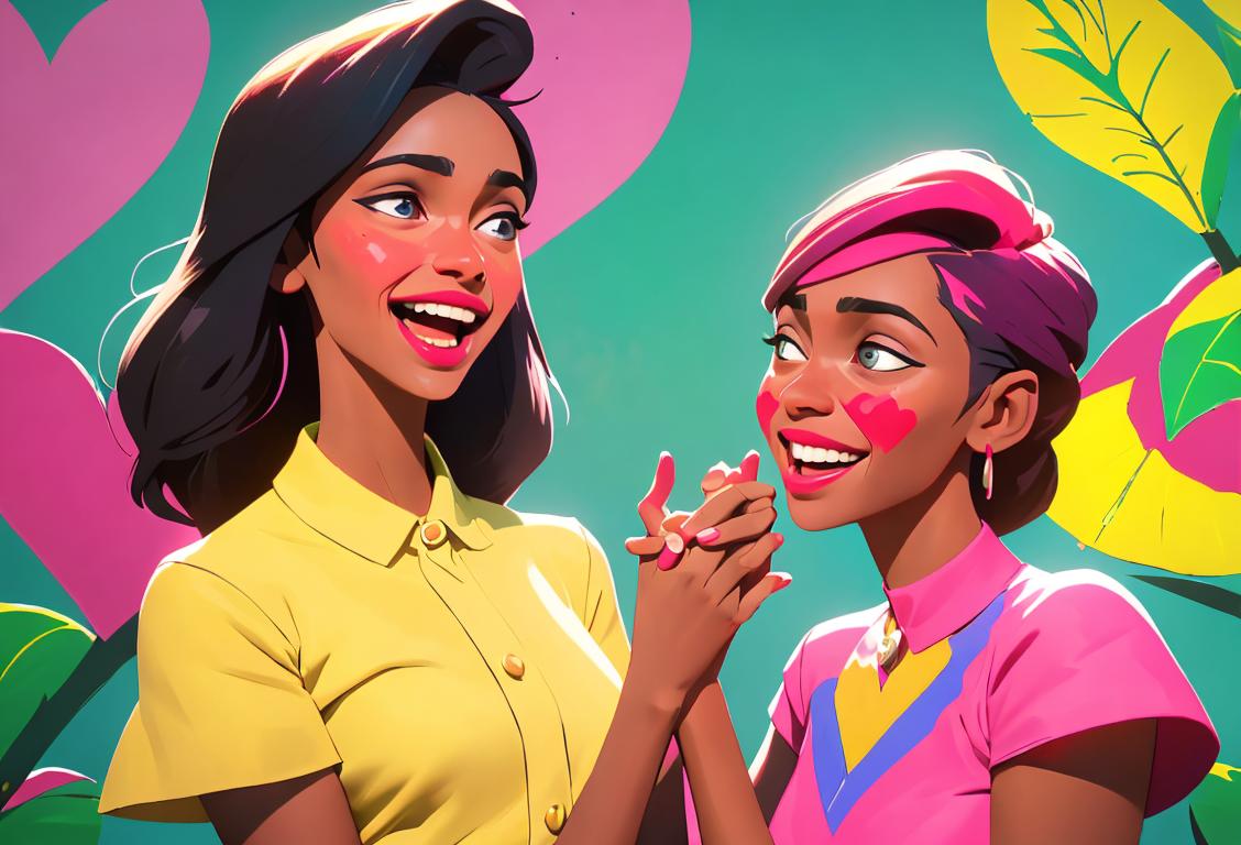 Young girls from diverse backgrounds, wearing colorful dresses, laughing and holding hands, against a backdrop of a vibrant community garden..