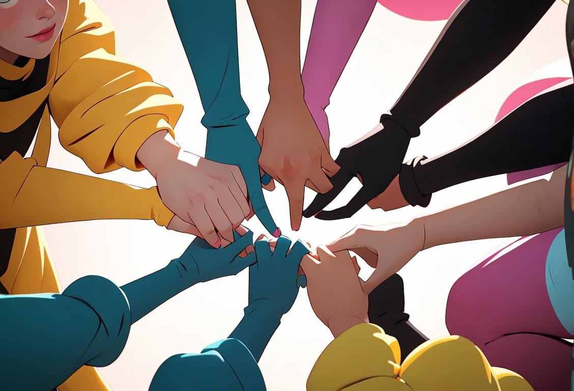 Group of diverse people in casual attire, comforting each other, holding hands with a positive background scene symbolizing unity and hope..