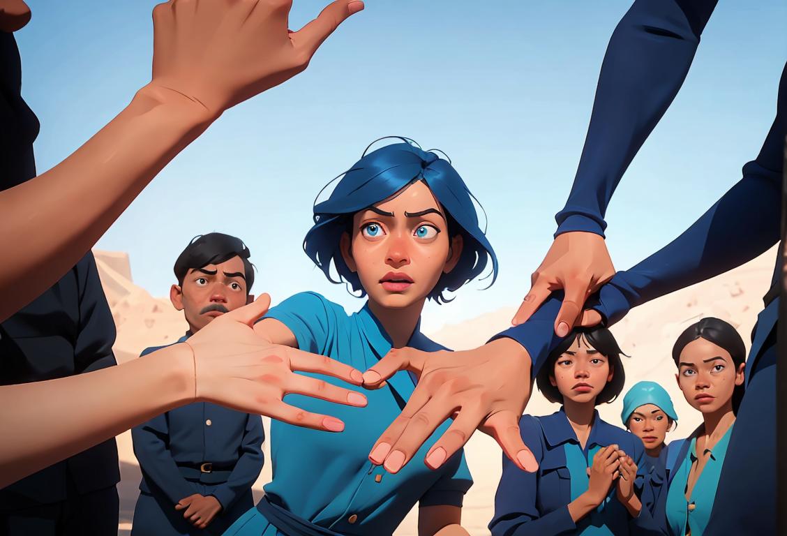 A diverse group of people joining hands, wearing blue to symbolize solidarity, against a backdrop representing different forms of transportation..