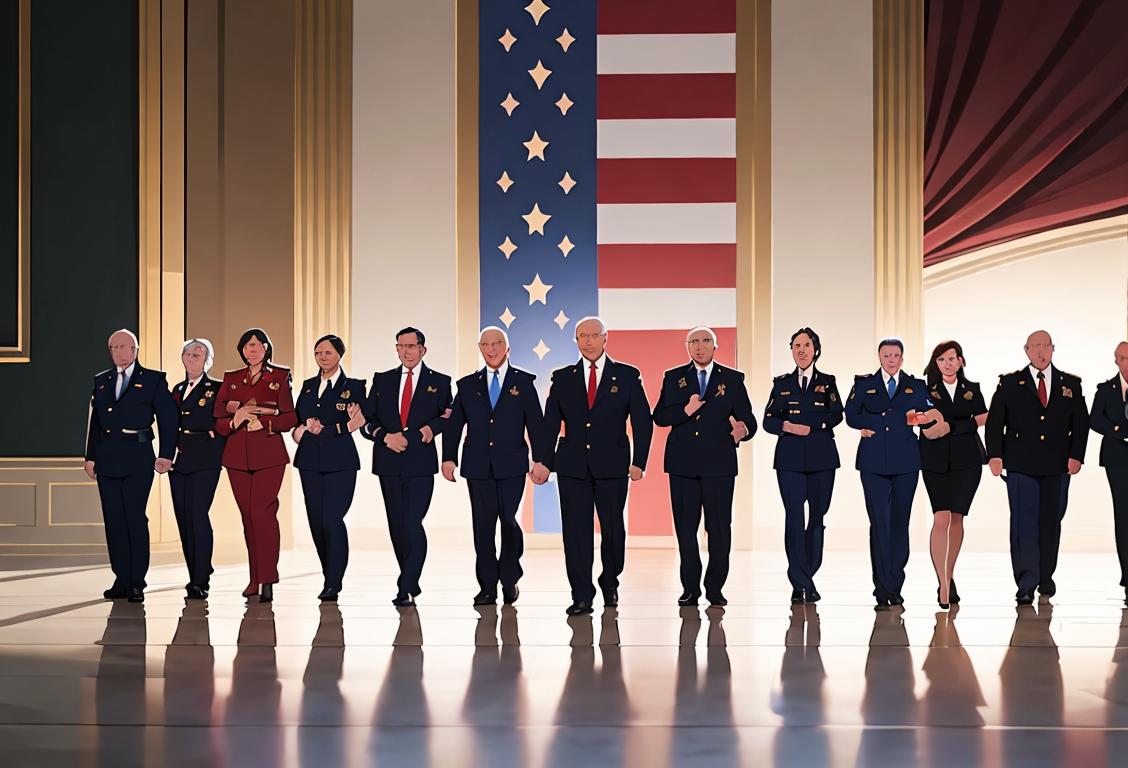 A diverse group of people, representing various professions, standing united and holding hands to symbolize national security and unity..