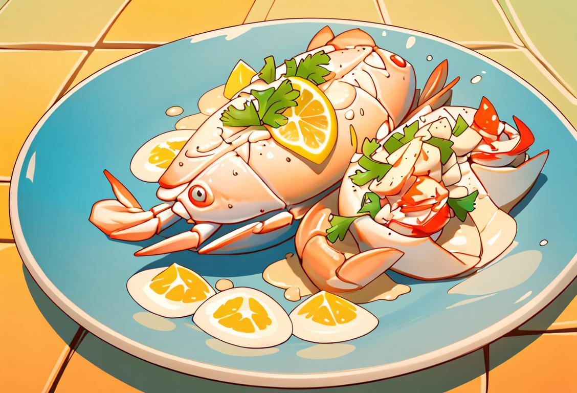 Delicious crab stuffed flounder dish presented on a plate with elegant seafood presentation, coastal beach setting, colorful summer fashion scene..