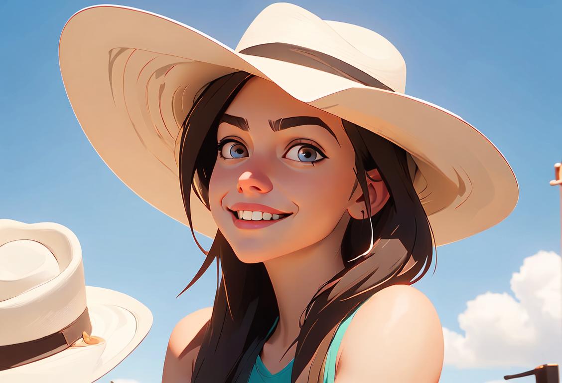 Smiling young woman in a cowboy hat, listening to Hunter Hayes on a sunny day at a country music festival..