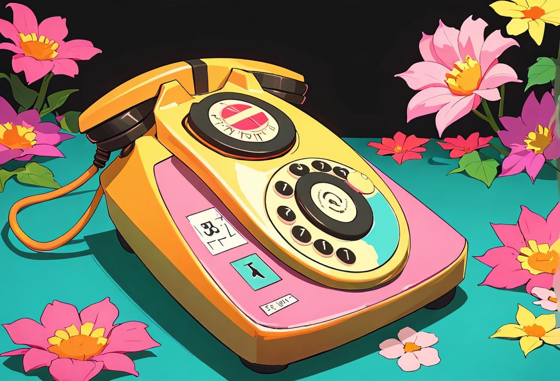 Friendly and compassionate person talking on the phone, surrounded by colorful flowers and a calming, peaceful background..