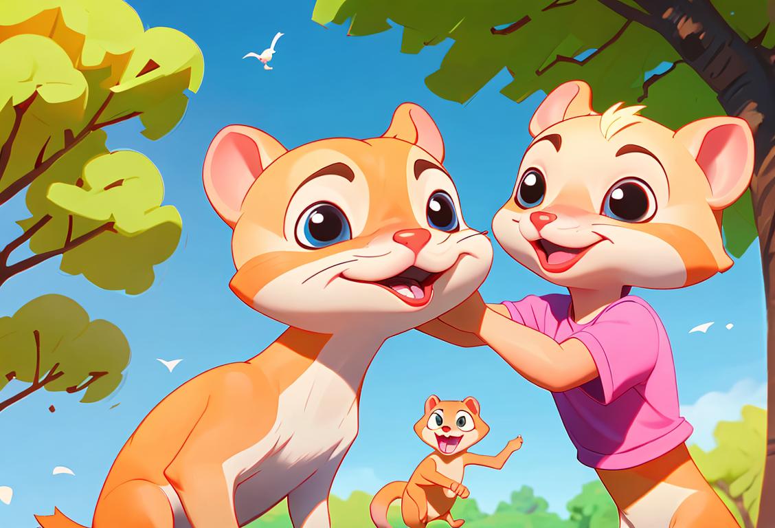Cheerful children wearing colorful clothes, playing a game of 'pop goes the weasel' in a sunny park..