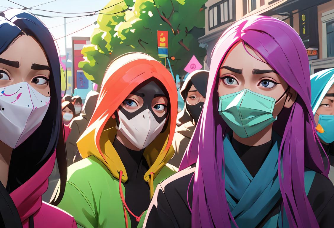 A diverse group of people wearing colorful masks outdoors, representing the unity and precautions taken during National COVID Infections in a Day..