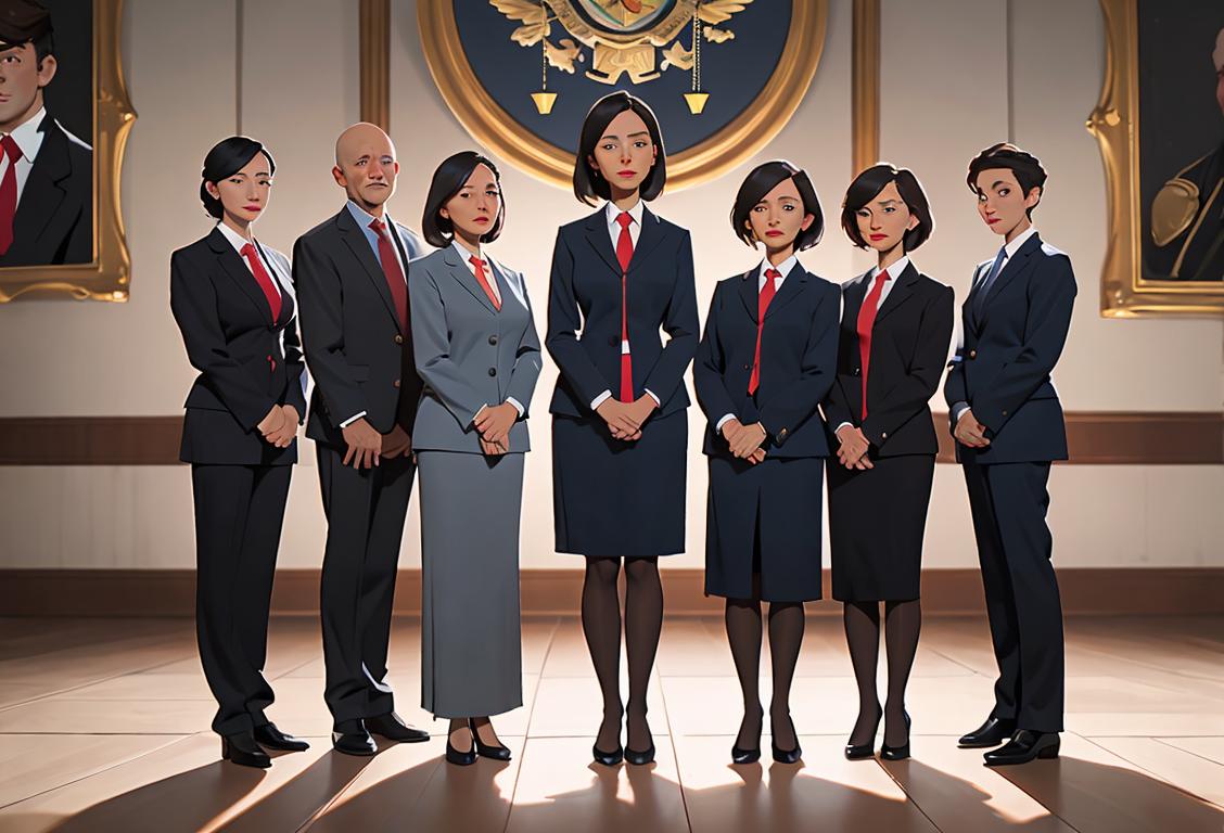 A diverse group of lawyers, wearing professional attire, standing together and holding gavels, symbolizing unity and appreciation..