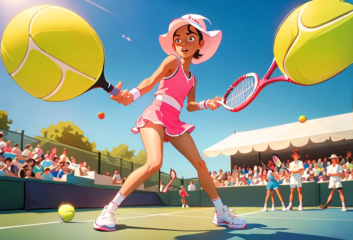 A youth holding a tennis racket, wearing a colourful sports outfit, on a sunny tennis court surrounded by cheering friends..