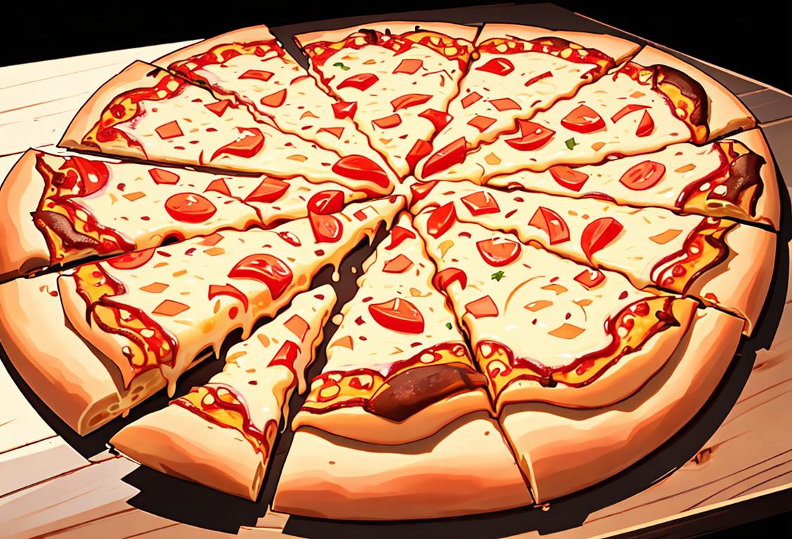 Slice of cheese pizza on a wooden board, surrounded by a variety of toppings, a nod to the endless possibilities of this cheesy delight..