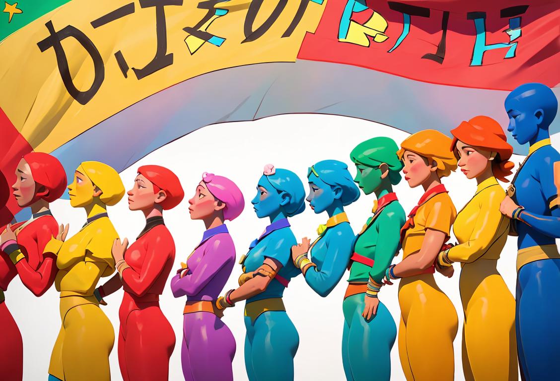 A diverse group of people forming a human chain, wearing colorful clothing, representing unity and compassion for National Human Rights Day..