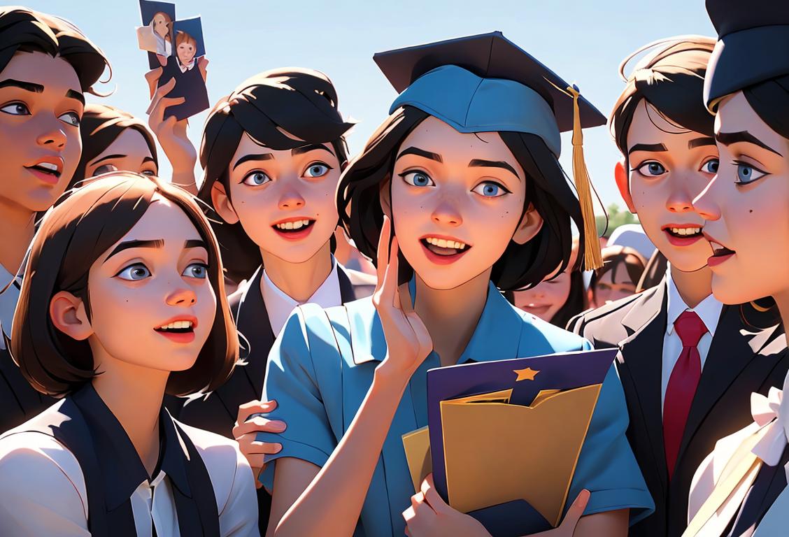 Young person celebrating National Coming of Age Day, wearing a graduation cap, surrounded by friends, capturing a moment of joy and achievement..
