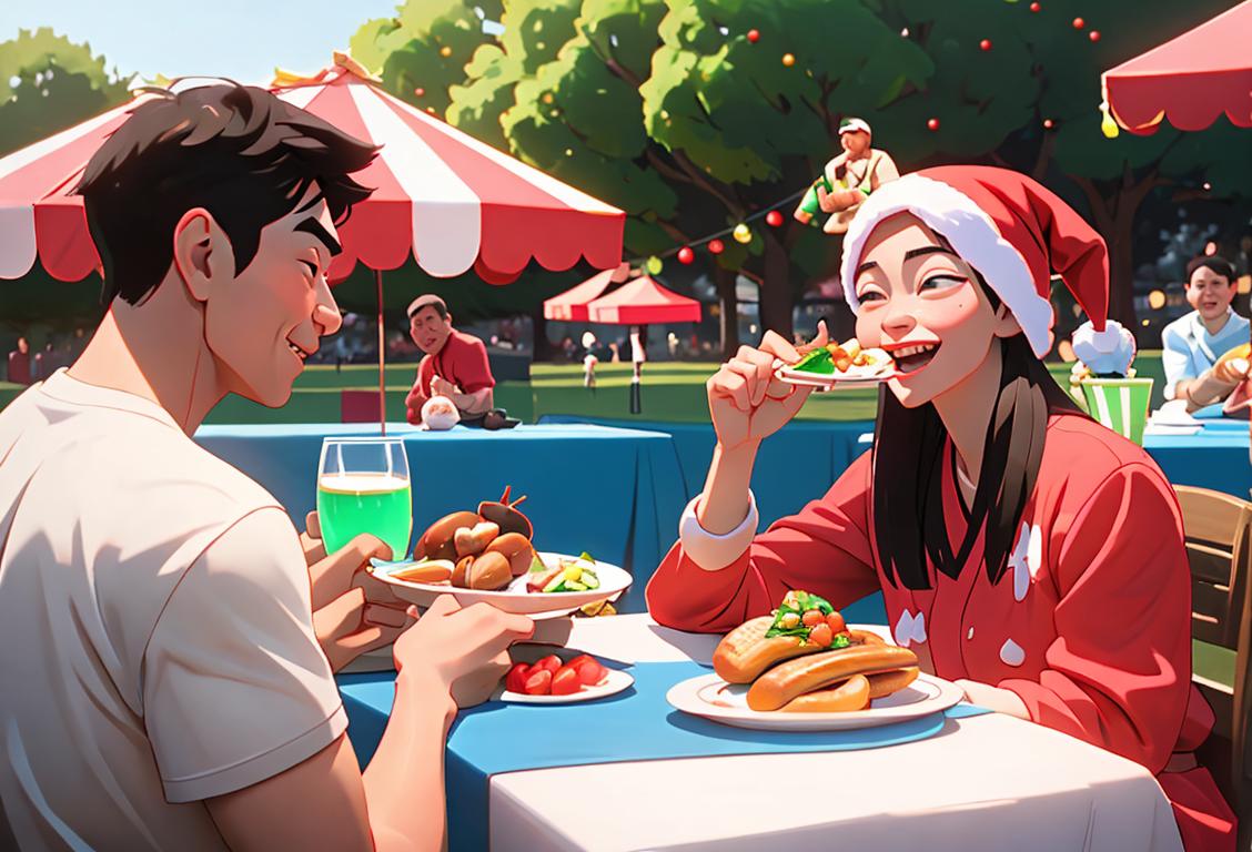 Happy people enjoying a festive outdoor gathering with delicious food, engaging in sports, sharing a meaningful moment, and spreading awareness in a safe and wholesome environment. Maybe even a touch of romance!.