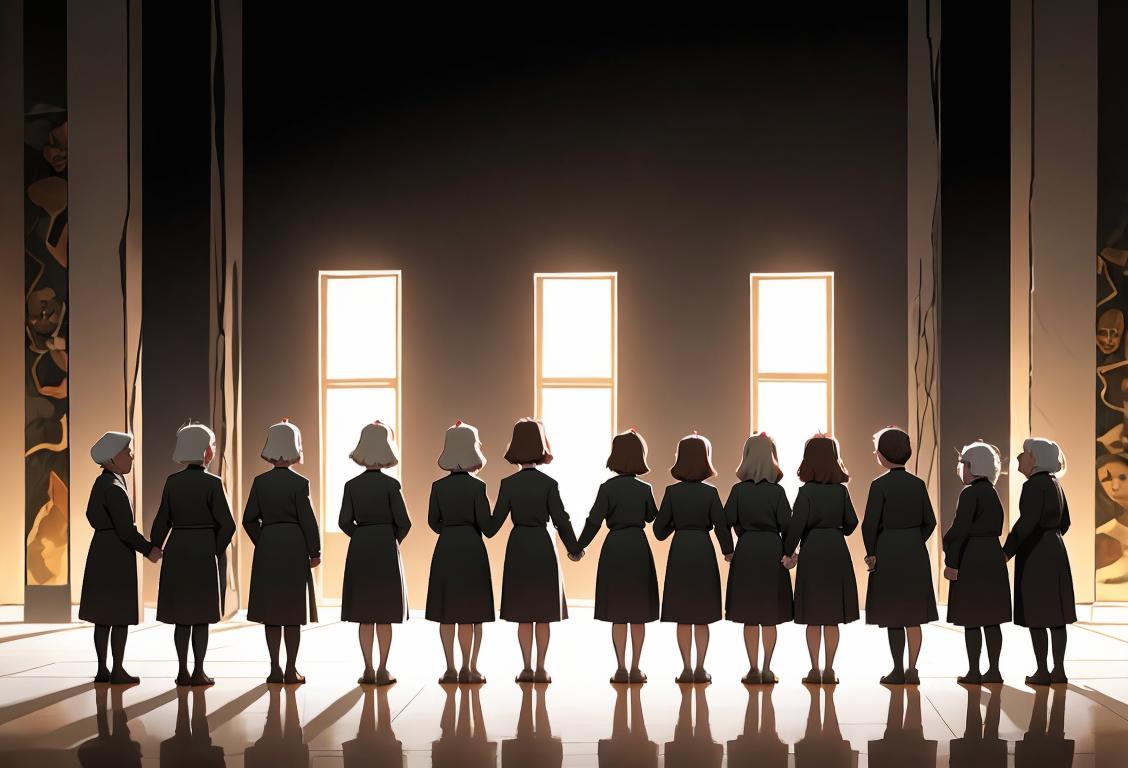 A group of people of different ages and backgrounds holding hands and standing in unity, with a background symbolizing remembrance and reflection..