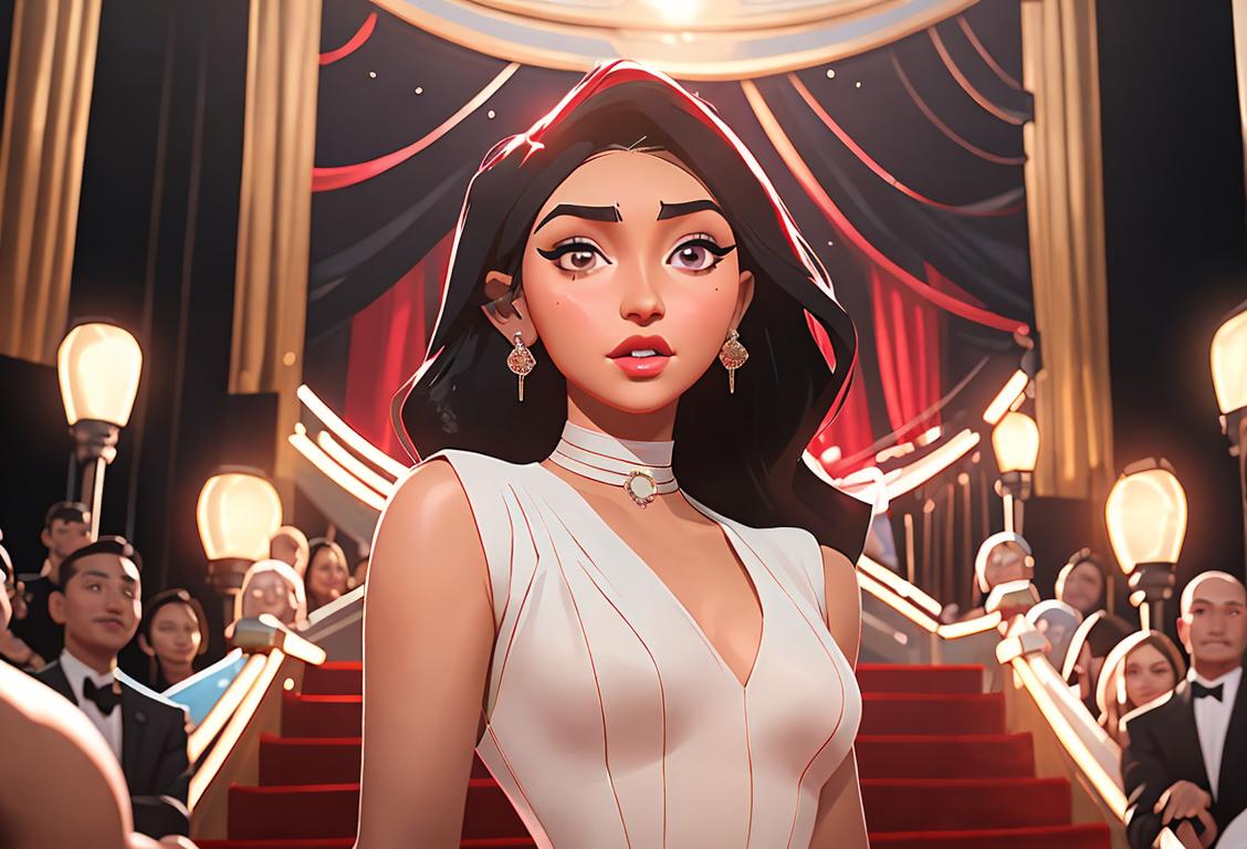 Nadine Lustre surrounded by adoring fans, wearing a glamorous gown, red carpet event, Hollywood lights shining..