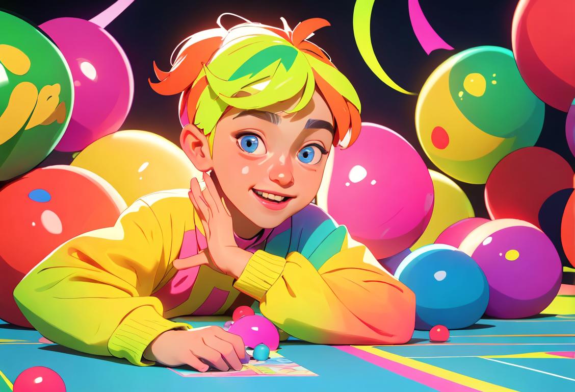 Young person playing a joyful game of cbx, wearing a colorful outfit, surrounded by vibrant decorations in a lively atmosphere..