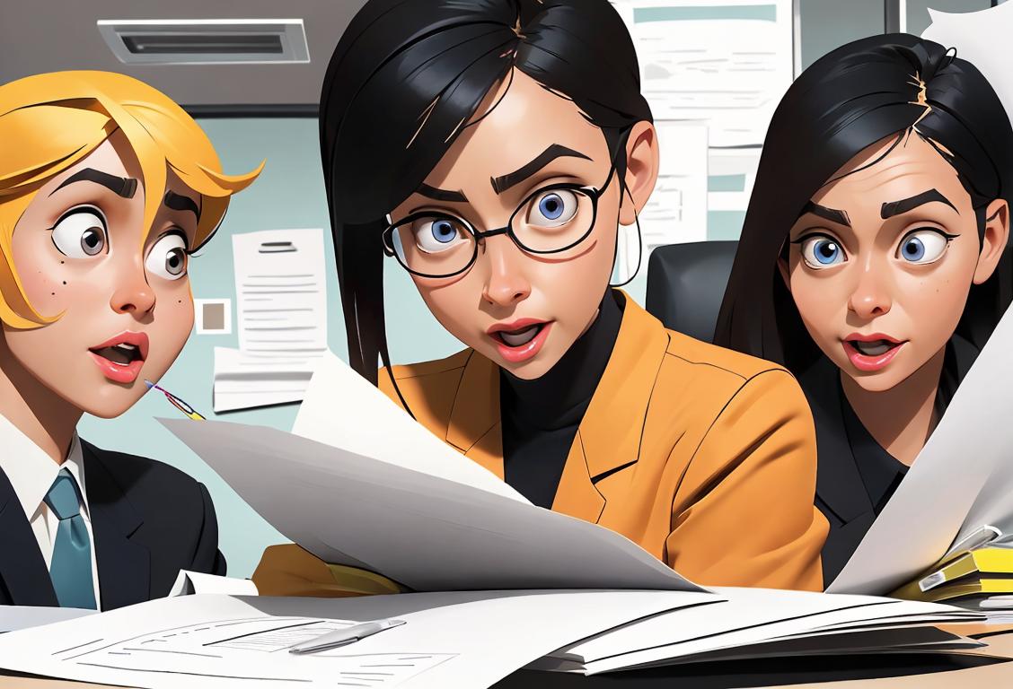 A diverse group of office workers with different fashion styles, enthusiastically using paper clips in a modern office setting..