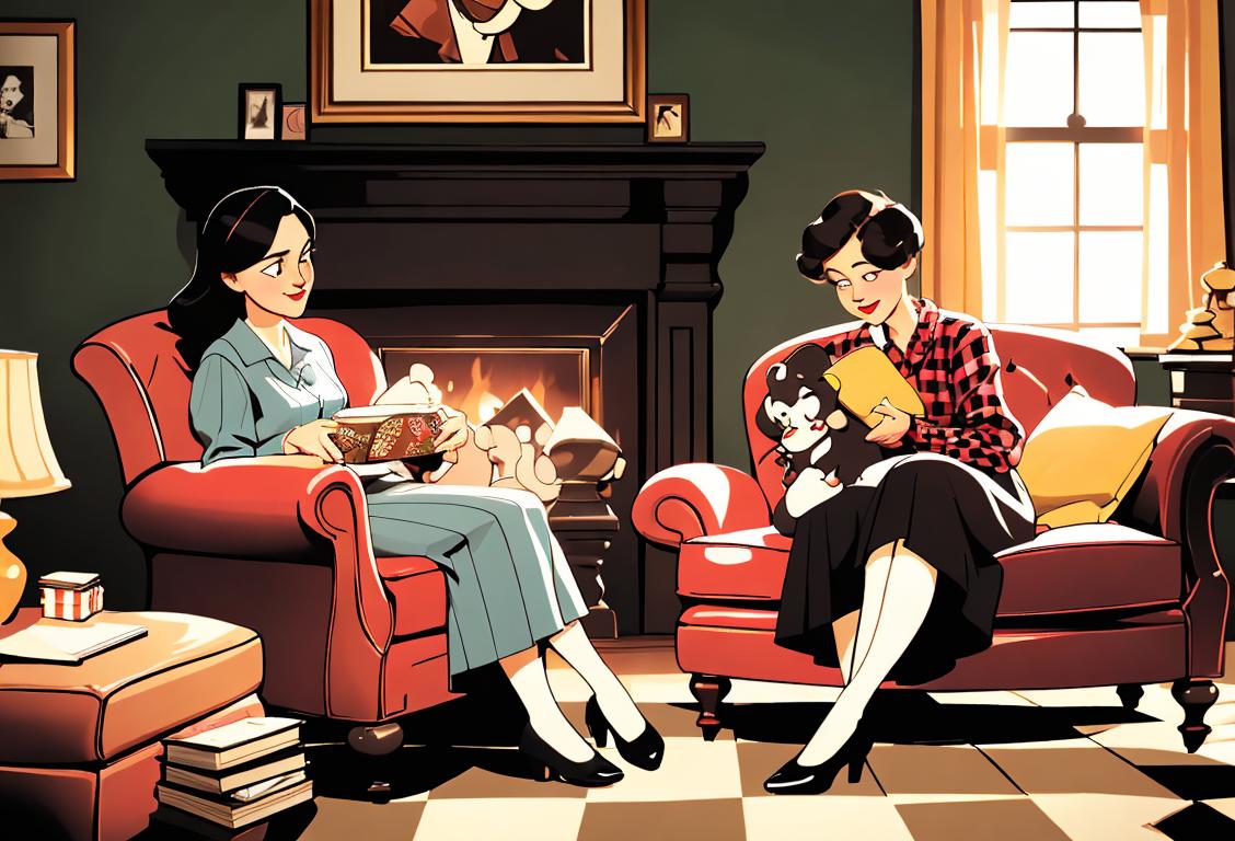Two friends, dressed in vintage attire, huddled around a checkerboard in a cozy living room, enjoying a friendly game of checkers..