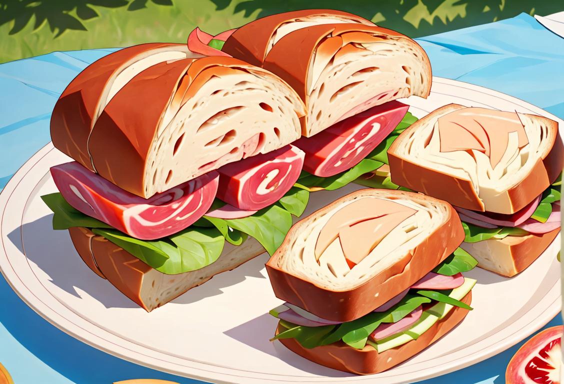 Happy people making delicious sandwiches with a variety of cold cuts, picnic setting with a vibrant summer vibe..