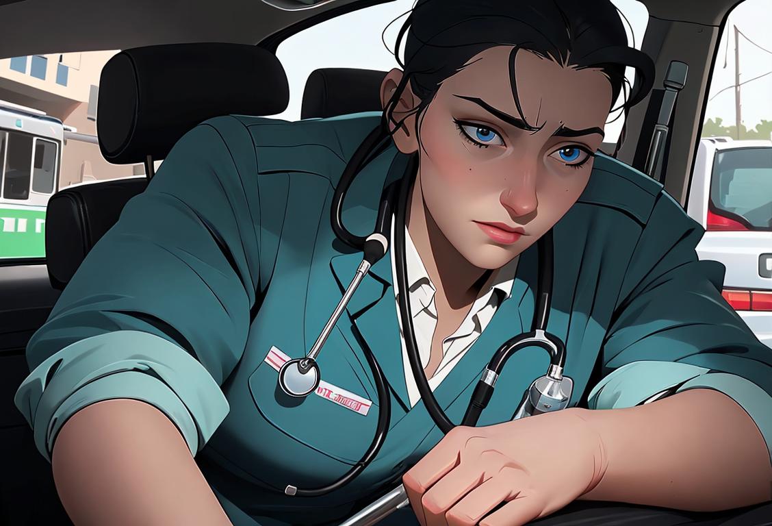 A paramedic heroically attending to a medical emergency, with a calm and efficient demeanor, wearing a uniform with a stethoscope and medical bag..
