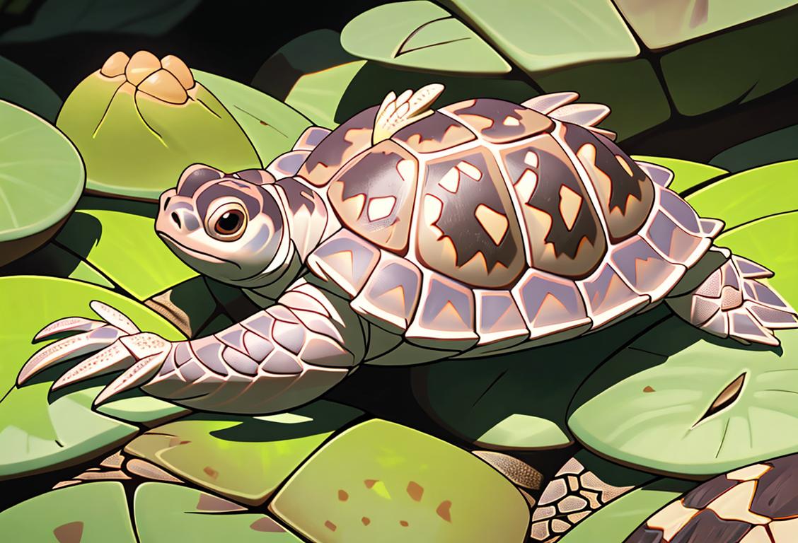 Close-up image of a diamondback terrapin with its distinctive diamond-shaped patterns on its shell, surrounded by lush greenery..