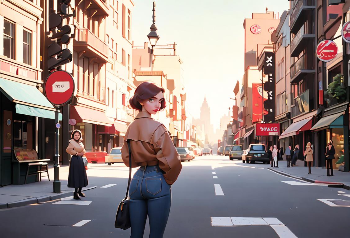 Two sisters standing back to back, one dressed in a trendy urban outfit, the other in a vintage attire, city street background..