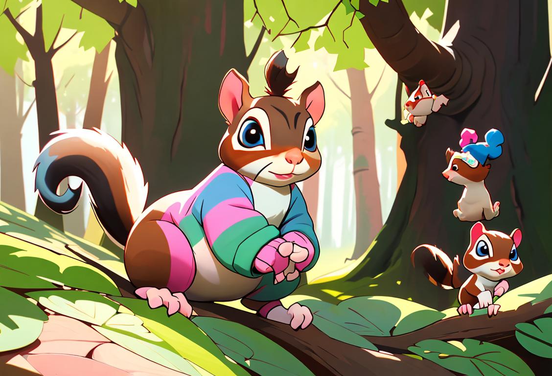 A playful image of mismatched socks with unique patterns, vibrant colors, and a curious squirrel peeking out from a cozy, woodland scene..