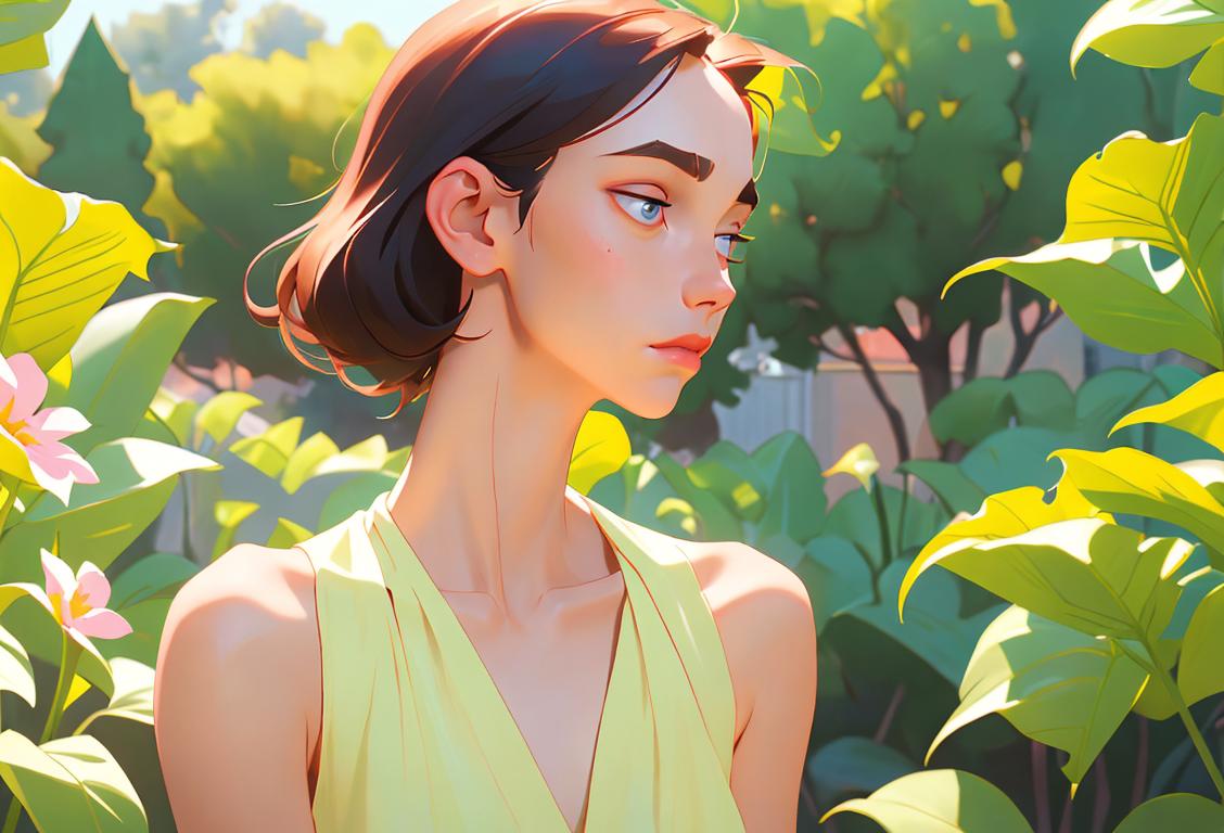 Young woman admiring Doyoung's dashing collarbone while wearing a flowy sundress in a serene garden setting..