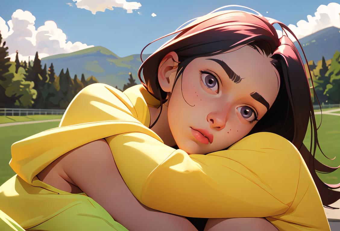 Young woman cuddling a runner, both in active wear, with a scenic running path in the background..