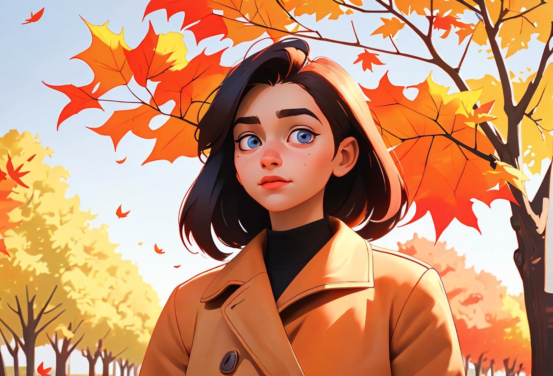 A carefree young person in trendy attire, enjoying their independence outdoors, surrounded by colorful autumn leaves..