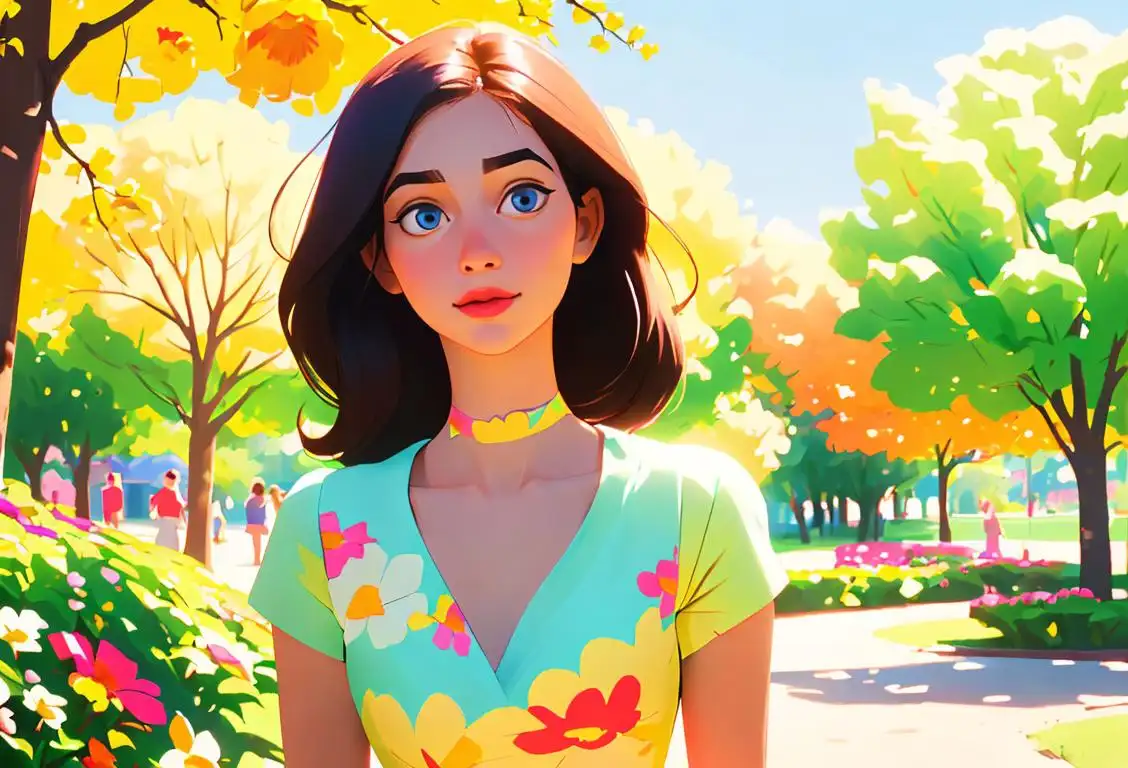 A young girl receiving a heartfelt compliment, surrounded by colorful flowers, wearing a cute summer dress, with a sunny park setting..