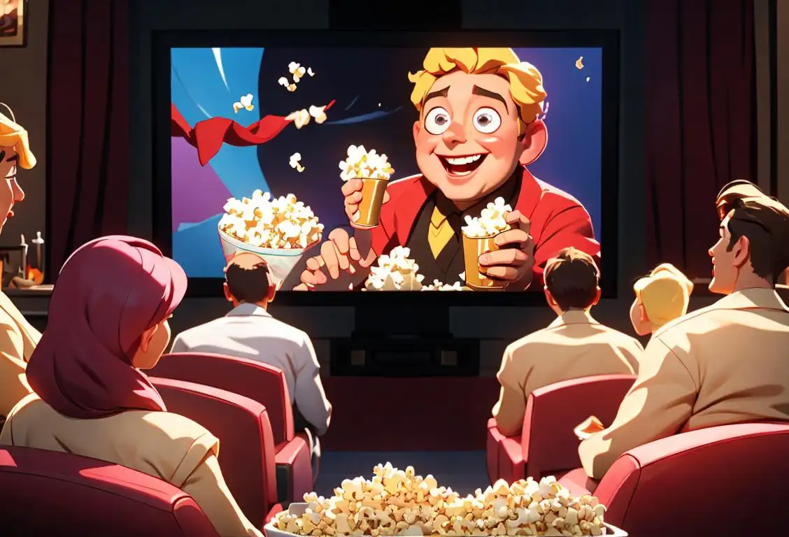 A group of people watching a movie on a big screen, dressed in different styles, surrounded by popcorn and laughter..