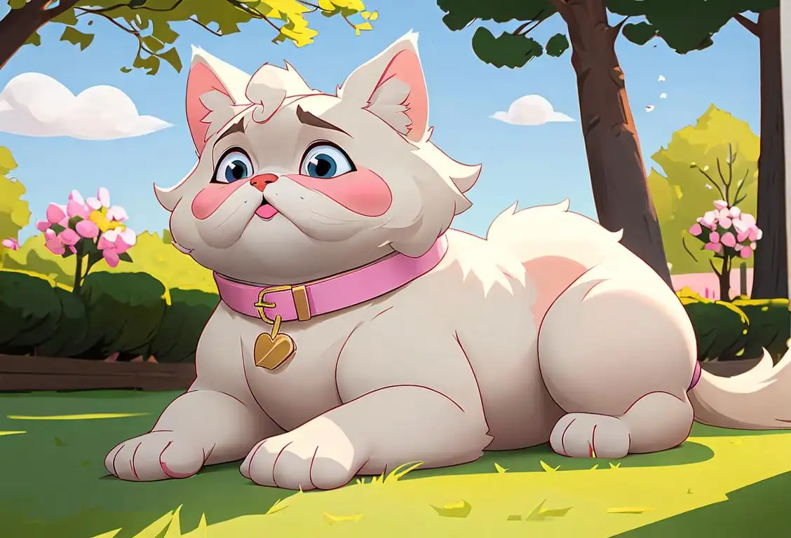 A cute and fluffy pet wearing a stylish collar, exploring a scenic park on National Pet Obesity Awareness Day..