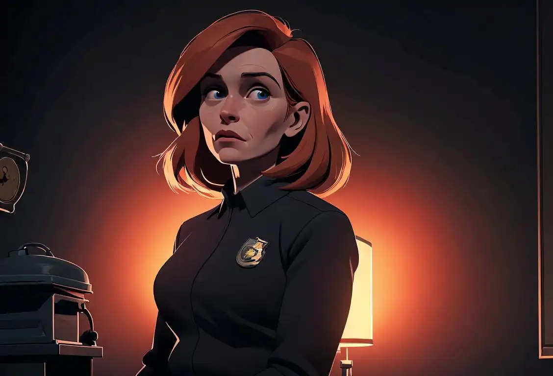 Dana Scully iconography, focusing on her FBI badge, a flashlight, and a mysterious X-Files poster in the background. Add intriguing sci-fi elements and a dark, atmospheric setting..