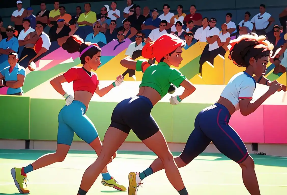 A group of diverse athletes, wearing colorful sportswear, competing in a variety of sports, against a backdrop of cheering spectators..