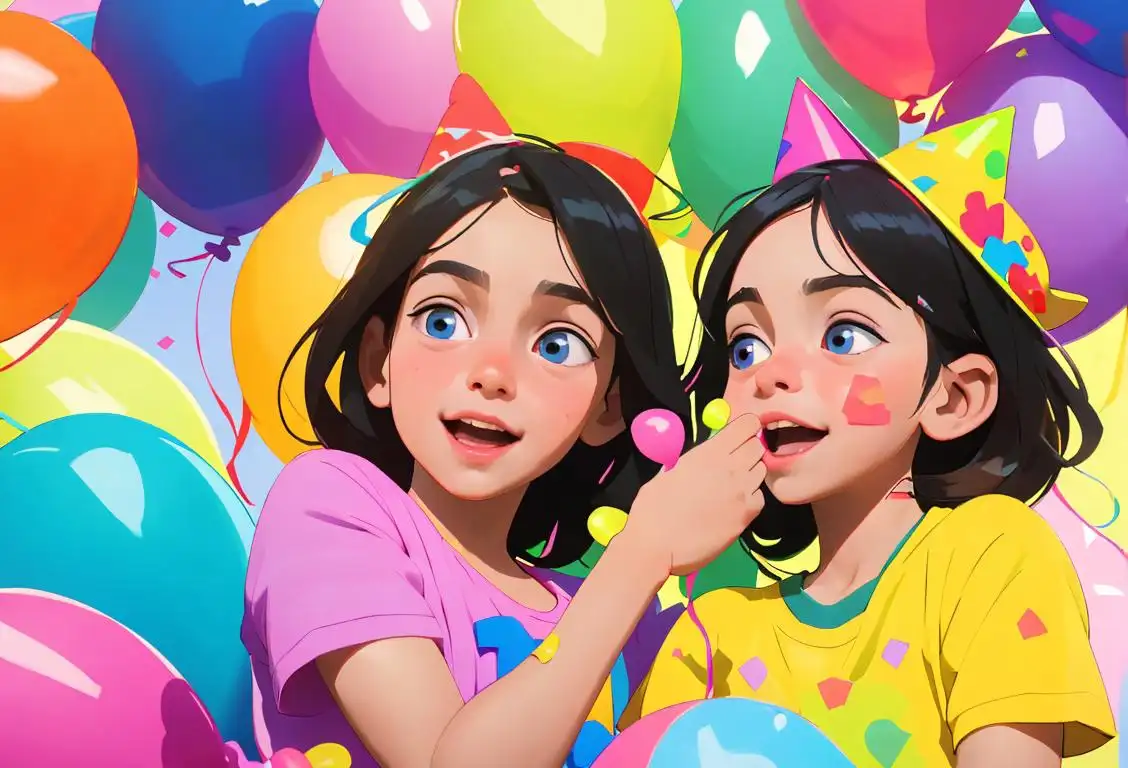 Cheerful children playing with colorful number balloons, wearing party hats, surrounded by confetti and streamers..