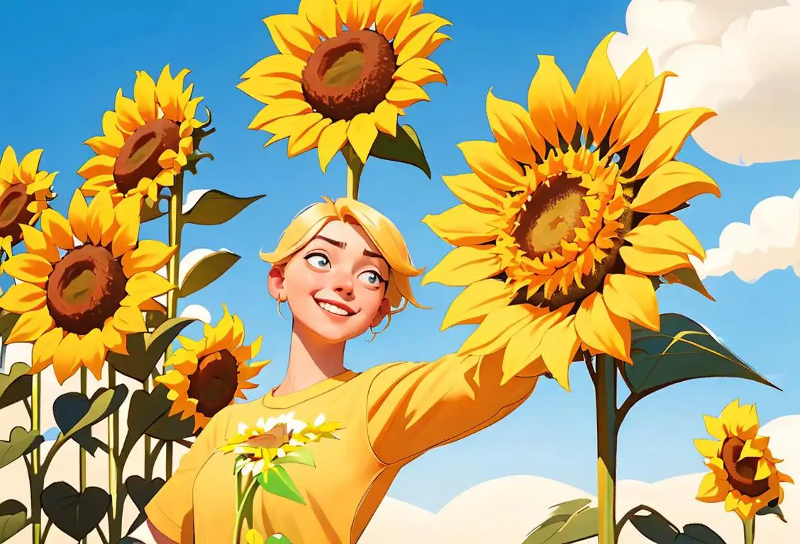 Cheerful person, wearing a bright sunflower-themed outfit, happily basking in the sun on National not text back Day.