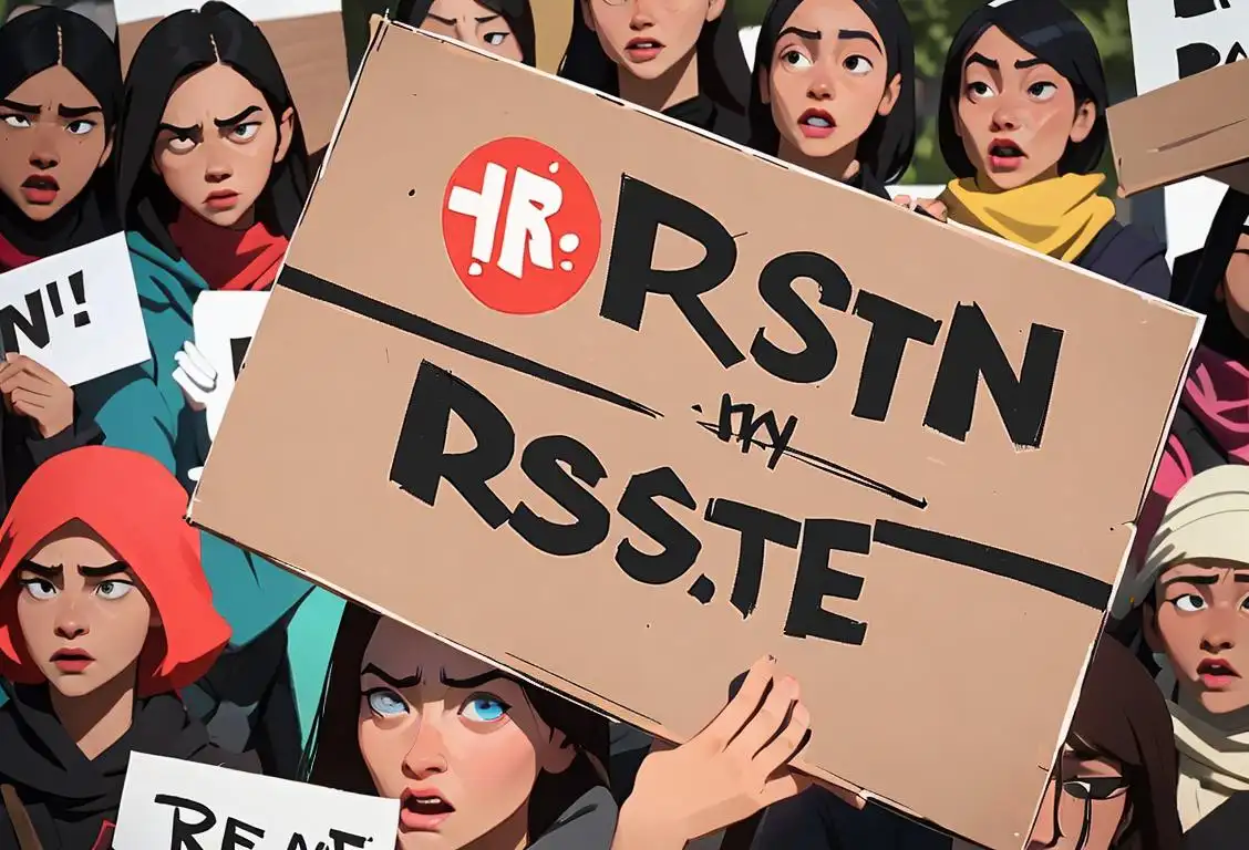Person holding a sign with the word 'Resist' in bold letters, surrounded by a diverse group of people protesting, showing unity and strength..