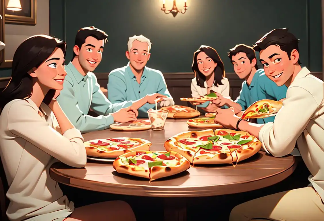 A joyful group of friends gathered around a table, enjoying a variety of pizzas topped with ranch dressing. Casual attire, cozy atmosphere, and plenty of smiles..