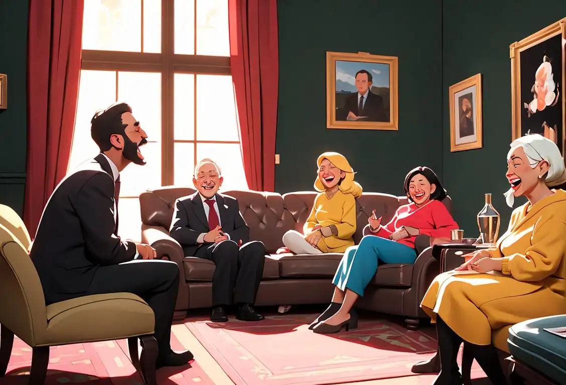 Group of diverse individuals in a cozy living room, engaged in lively conversations and laughter, representing the spirit of National Conference Day..