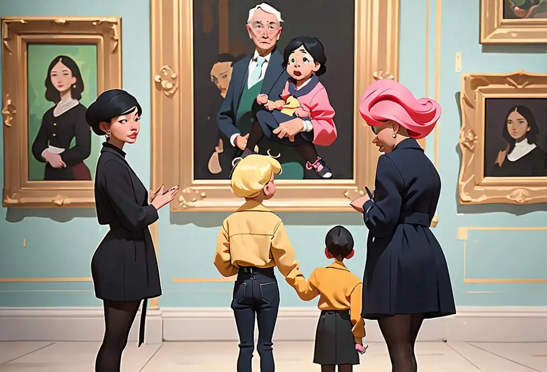 A diverse group of people of all ages, dressed in trendy and unique outfits, appreciating art in a vibrant and bustling National Gallery setting..