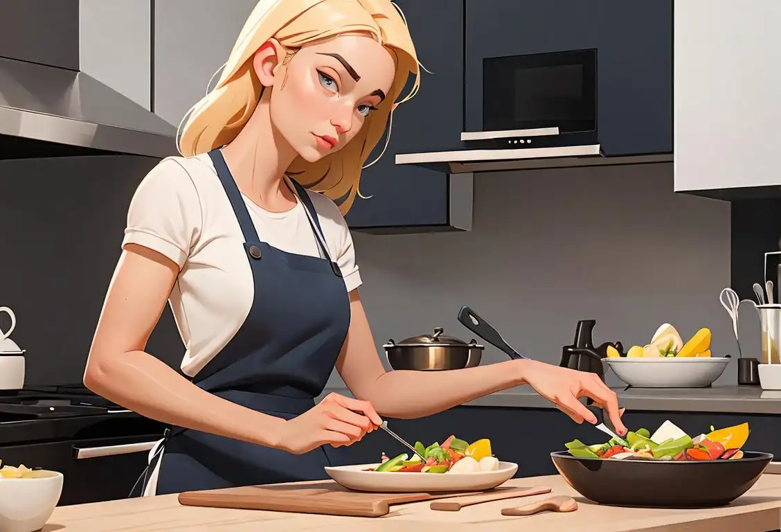 Young woman preparing a delicious keto-friendly meal in a modern kitchen, wearing a trendy apron and using fresh ingredients..