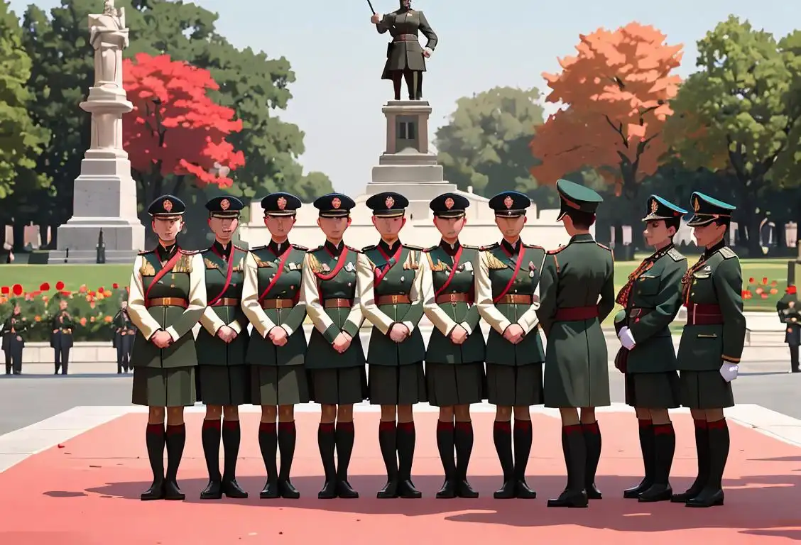 Group of young people, dressed in traditional military uniforms, standing in front of the National War Memorial, showing unity and pride on Republic Day..